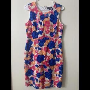 Lands' End Sleeveless Dress size 8p Floral Ponte Sheath Pockets Stretch Colorful